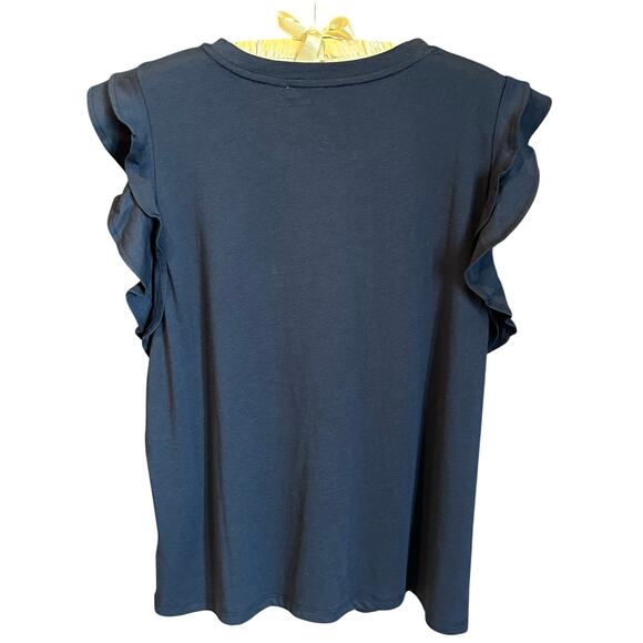 NWT, Michael Kors Women’s Size Large & XL Navy Tee w/Double Ruffle Sleeves, K627 - Picture 3 of 17